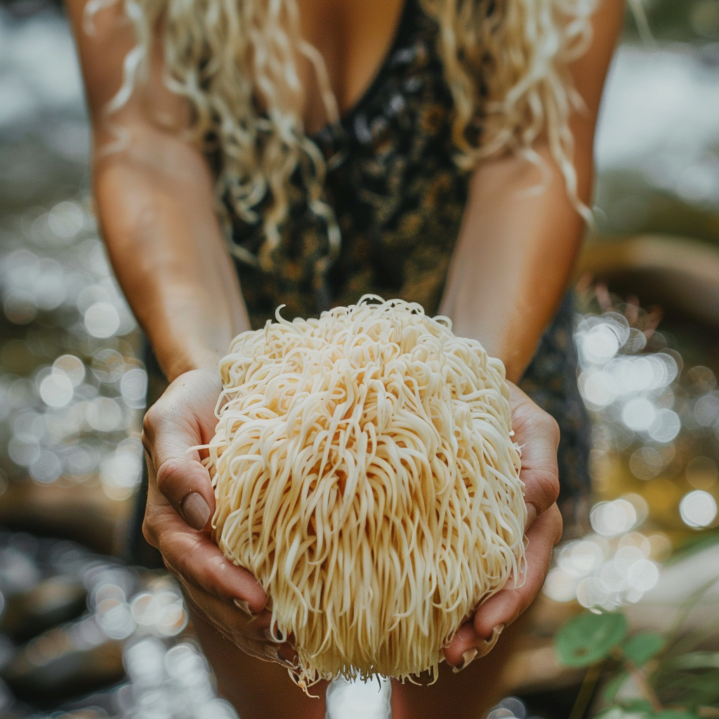 woman holding lions mane